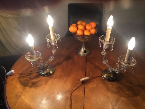Set van 2 staande kristallen tafel/nachtkastje kroonluchter, Antiek en Kunst, Antiek | Lampen, Ophalen of Verzenden