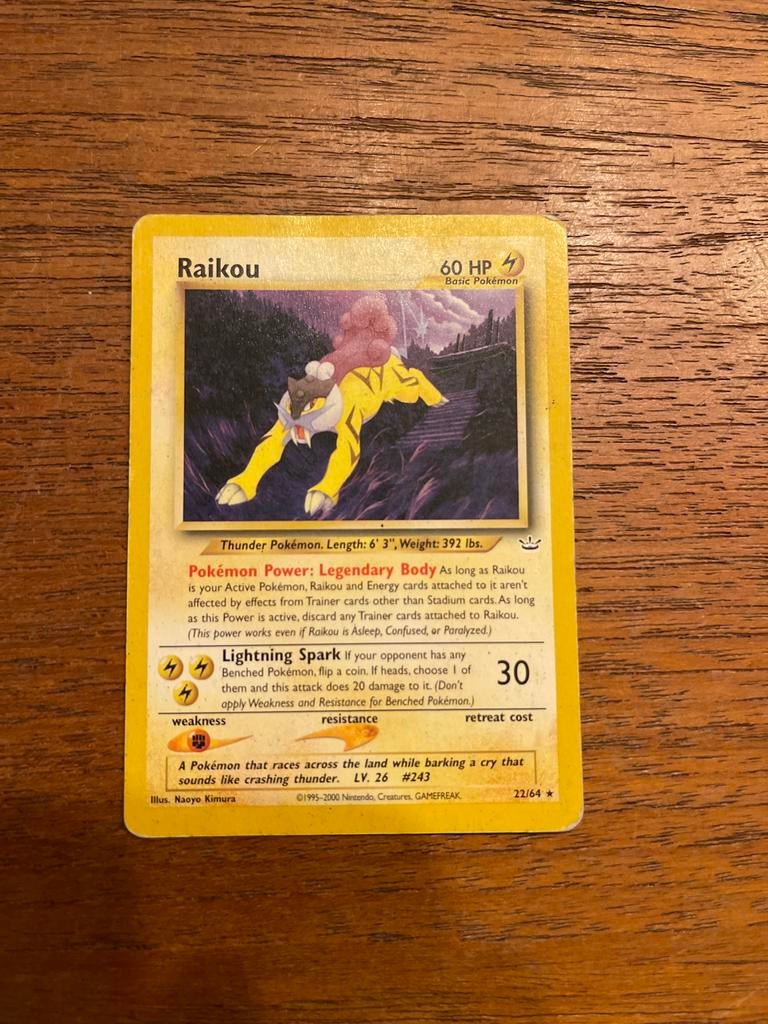 Raikou 22/64 - Zeldzame Pokémon kaart, Ophalen of Verzenden, Gebruikt, Losse kaart