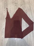Zara one shoulder sleeve bruin rib shirt top mt M, Maat 38/40 (M), Bruin, Zara, Ophalen of Verzenden