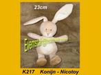 K217 Konijn - Nicotoy : beige velours konijntje, Konijn, Zo goed als nieuw, Ophalen