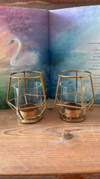 2 gouden waxinelichthouders, Ophalen of Verzenden, Overige materialen, Minder dan 25 cm