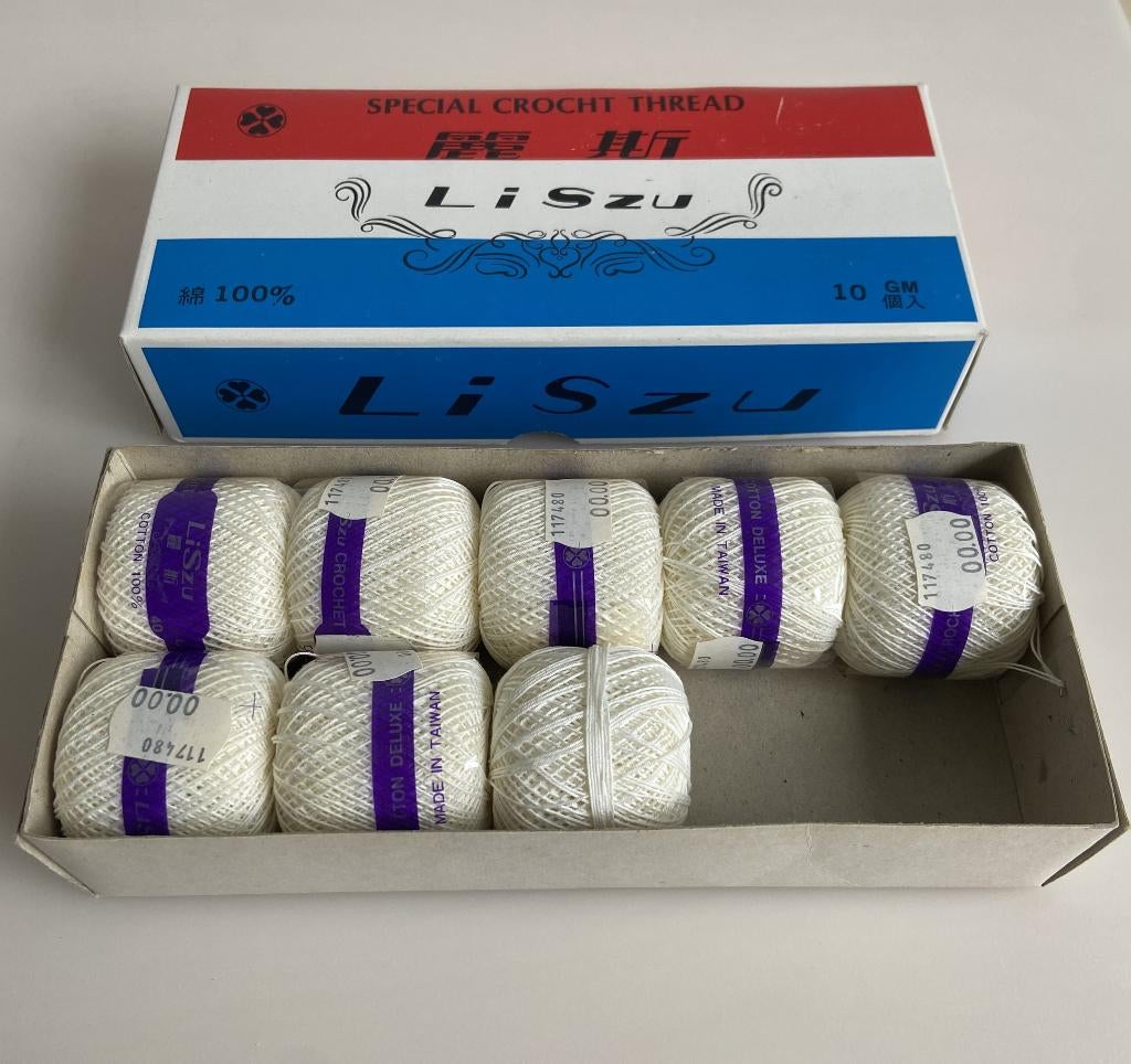 Vintage Wit LiSzu Crochet Garen 40 100% katoen 10 gram, Ophalen of Verzenden, Zo goed als nieuw, Breien, Wol of Garen