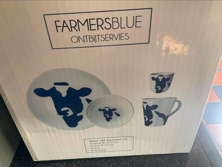 Farmersblue CAMPINA nieuw koeienservies /set16 delig, Huis en Inrichting, Keuken | Servies, Nieuw, Compleet servies, Porselein