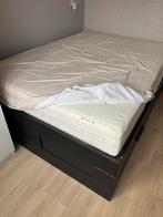 Zwart Ikea bed Brimnes + lattenbodems + Hyllestad matras, Ophalen, Gebruikt, Wit, Tweepersoons