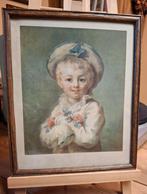 Antieke prent van jongetje met hoed 28X 23,5 cm achter glas., Antiek en Kunst, Kunst | Schilderijen | Klassiek, Ophalen of Verzenden