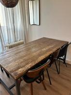 Eettafel (hout/staal) hele set incl bankje/stoelen, Ophalen, Gebruikt, 50 tot 100 cm, Vijf personen of meer