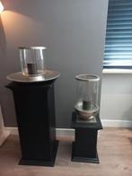 Decoratie zuilen met windlicht (zilver/glas), Ophalen, Zo goed als nieuw