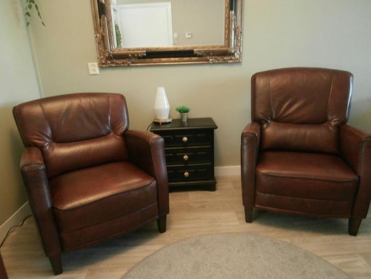 Comfortabele en zeer degelijke lederen fauteuils 2 stuks, Huis en Inrichting, Fauteuils, Gebruikt, Leer, 50 tot 75 cm, 75 tot 100 cm