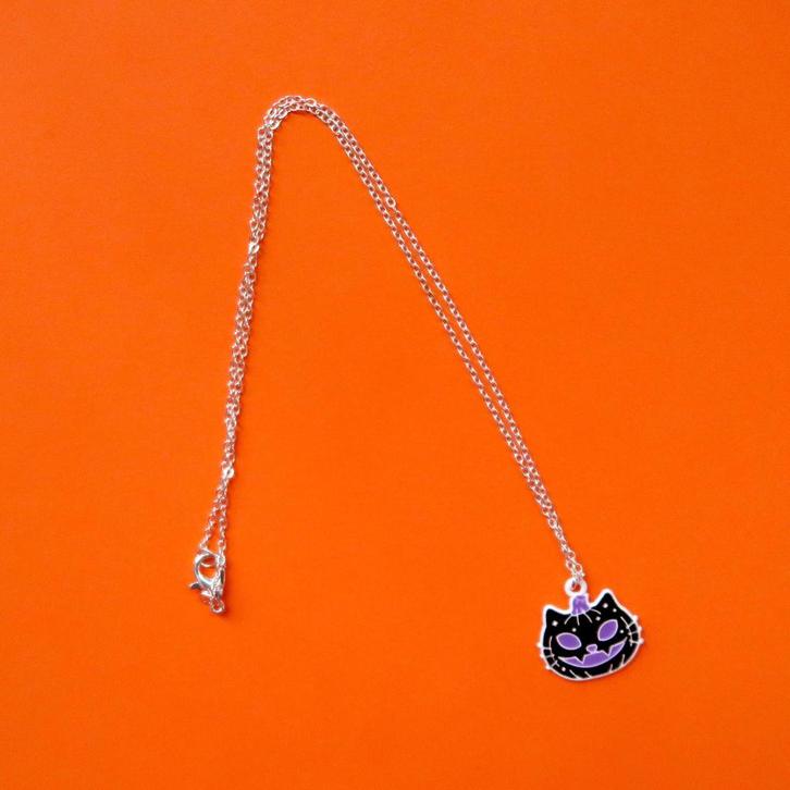 Kettinkje met Halloween Pompoen Kat Hangertje, Sieraden, Tassen en Uiterlijk, Kettingen, Nieuw, Overige materialen, Zwart, Met hanger