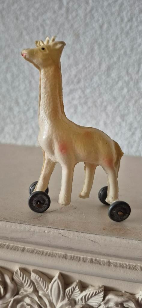 Celluloid Giraffe op Wielen - Vintage Speelgoed, Antiek en Kunst, Antiek | Speelgoed, Ophalen of Verzenden