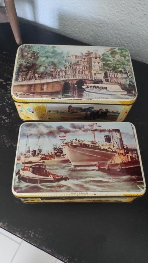 Vintage blikken De Bruin koek Amsterdam Rotterdam 2x, Verzamelen, Blikken, Gebruikt, Overige, Overige merken, Ophalen of Verzenden