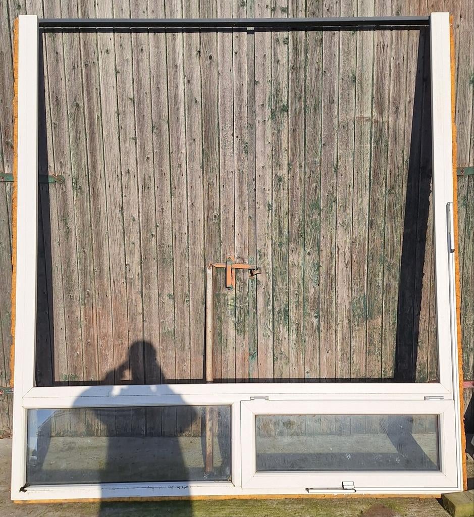 Kunststof openslaande deuren met bovenlicht en dubbel glas, Doe-het-zelf en Verbouw, Deuren en Horren, Ophalen, Gebruikt, Buitendeur
