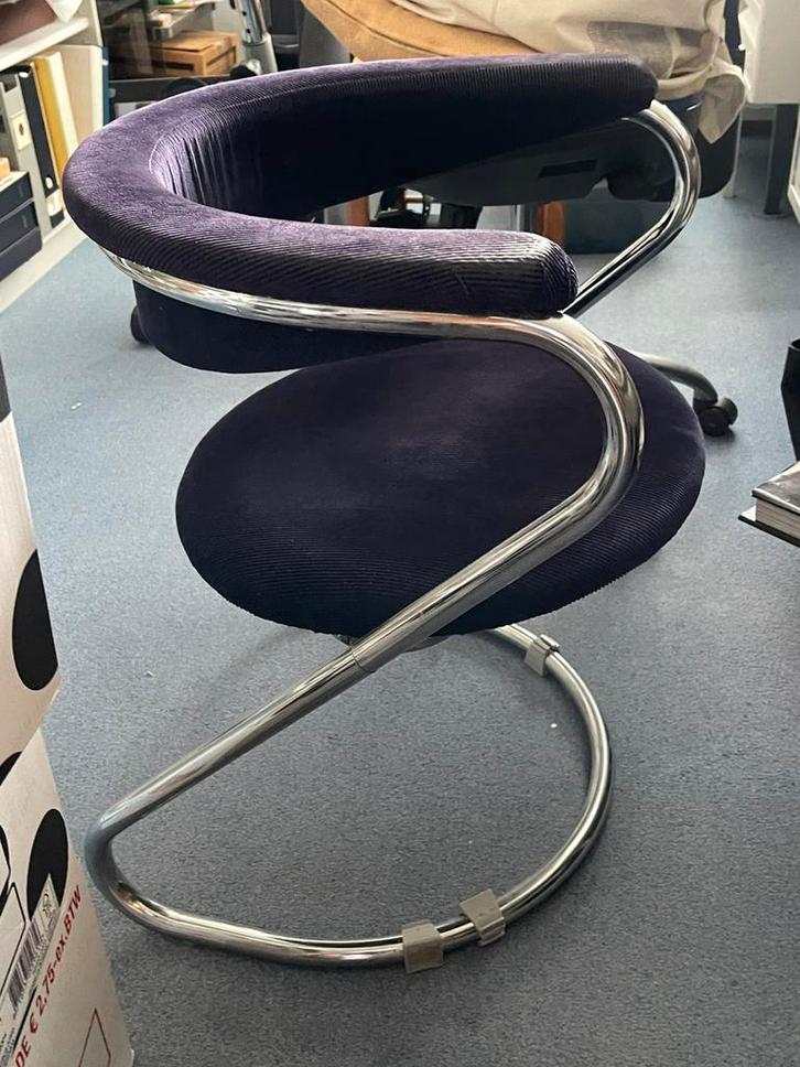 4 vintage mid century modern design buisframe stoelen chroom, Huis en Inrichting, Stoelen, Gebruikt, Vier, Metaal, Overige kleuren