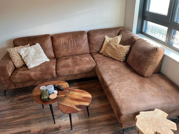 Bank Paularo, caramel kleur - Pronto wonen, Huis en Inrichting, Banken | Bankstellen, Gebruikt, Hoekbank, Driepersoons, 250 tot 300 cm