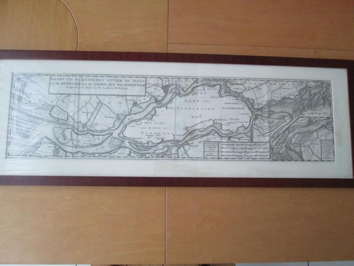 Originele kopergravure: Kaart van de Beneeden rivier De Maas, Antiek en Kunst, Kunst | Etsen en Gravures, Ophalen of Verzenden