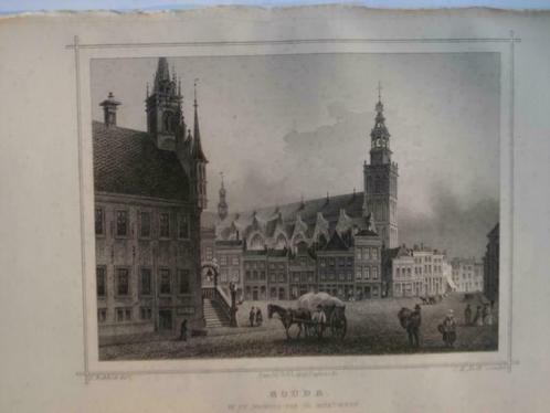 79 / Gouda  St.Janskerk  Staalgravure 1860, Antiek en Kunst, Kunst | Etsen en Gravures, Ophalen of Verzenden