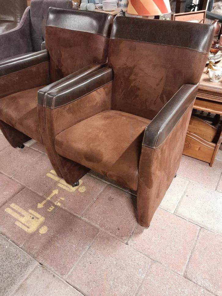 4 in prima staat verkerende eetkamerstoelen, Huis en Inrichting, Stoelen, Gebruikt, Vier, Leer, Stof, Bruin, Ophalen