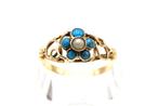 14 Karaat gouden ring met turkoois en zaadparel, ca.1900., Sieraden, Tassen en Uiterlijk, Antieke sieraden, Ophalen of Verzenden