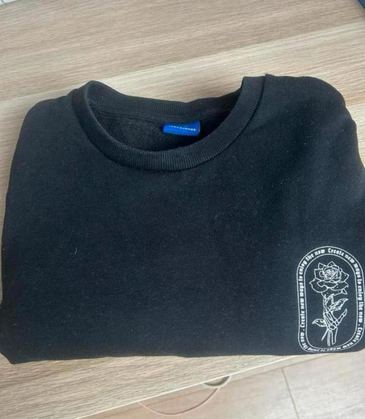 Zwarte Sweater  met Rozenprint Tijdloos Heren/Dames, Kleding | Heren, Truien en Vesten, Zo goed als nieuw, Zwart, Ophalen of Verzenden