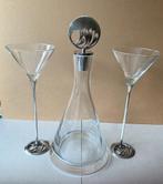 Karaf met zilveren stop en 2 cocktailglazen, Antiek en Kunst, Antiek | Glas en Kristal, Ophalen of Verzenden