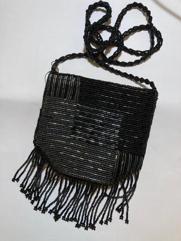 Vintage zwart glaskralen tas tasje brocante avondtasje boho beschikbaar voor biedingen