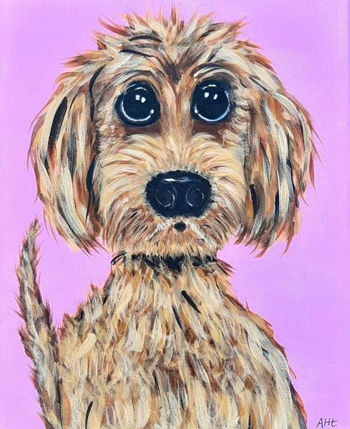 Hondje puppy schilderij in vrolijk acryl op canvas, Antiek en Kunst, Kunst | Schilderijen | Modern, Ophalen of Verzenden