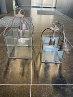 2 stuks ijzeren hanglampen met glas, Ophalen, Glas, Landelijk, Minder dan 50 cm