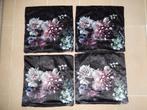 Nieuw 4x zwart wit roze lila gebloemde velours kussenhoesjes, Huis en Inrichting, Ophalen of Verzenden, Nieuw, Overige kleuren