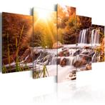 672 Natuur Waterval XXL 5 Luik Canvas Schilderij 200x100cm, Nieuw, 125 cm of meer, Ophalen of Verzenden, Schilderij