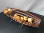 60 jaren teak houten latjes ovale fruitmand met zwart metaal, Gebruikt, Mand, Ophalen of Verzenden, Ovaal