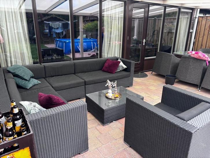 Luxe loungeset met hoekbank, tafel en fauteuil, Tuin en Terras, Tuinsets en Loungesets, Gebruikt, Loungeset, Wicker, 6 zitplaatsen