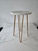 marmeren minimale bijzettafel met metalen onderstel, goud, Ophalen, Zo goed als nieuw, Rond, Minder dan 55 cm