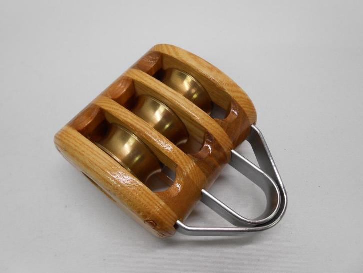 Houten Blokken / Katrollen, Drieschijfs voor 10 - 12 mm lijn, Watersport en Boten, Accessoires en Onderhoud, Nieuw, Lijn of Blok