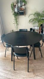 Zwarte massief houten ronde eettafel 140 cm, Ophalen, Rond, Zo goed als nieuw, Vijf personen of meer