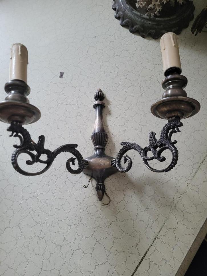 vintage zware koperen wandlamp, Huis en Inrichting, Lampen | Wandlampen, Zo goed als nieuw, Metaal, Ophalen of Verzenden