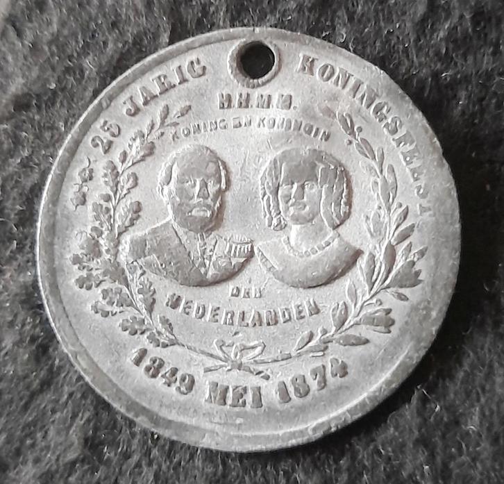 penning 25 jaar kroningsfeest Willem III en Sophie 1849-1874, Postzegels en Munten, Penningen en Medailles, Overige materialen