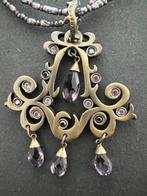 Dyrberg/Kern bronskleurige ketting paarse swarovski steentje, Overige materialen, Overige kleuren, Verzenden, Met kristal