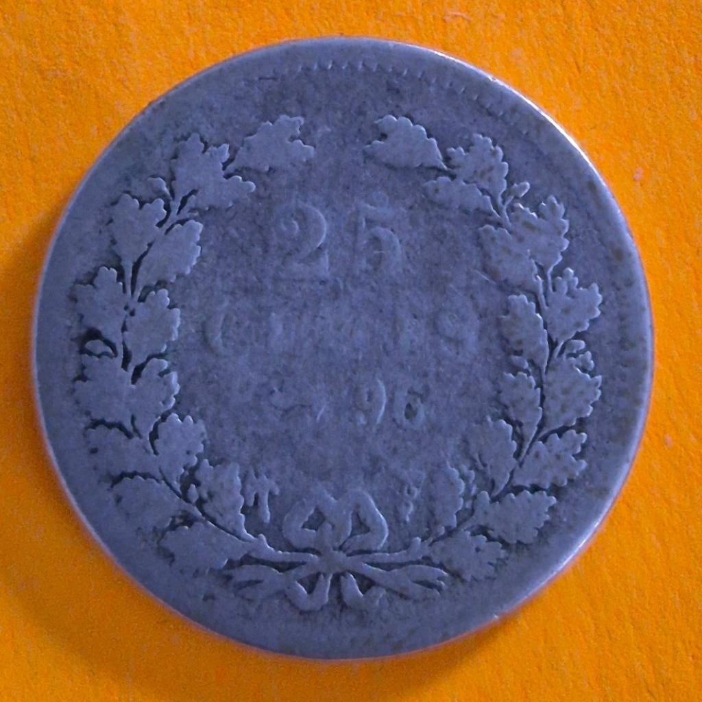 25 cent 1896 zilver, Postzegels en Munten, Munten | Nederland, Ophalen, Zilver, 25 cent, Koningin Wilhelmina