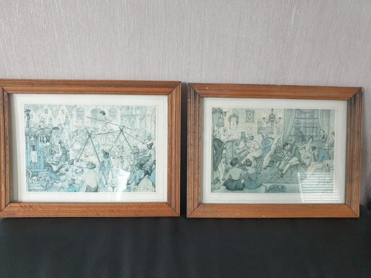 2 Anton Pieck Prenten - Ingelijst, Antiek en Kunst, Kunst | Etsen en Gravures, Ophalen of Verzenden