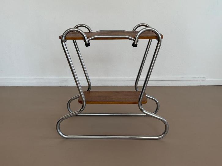 Vintage Art Deco Bauhaus stijl buisframe bijzettafel etagere, Huis en Inrichting, Tafels | Bijzettafels, Gebruikt, Rechthoekig