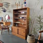 Vintage teak Kast Boekenkast met 2 schuifdeuren, Zo goed als nieuw, X, 150 tot 200 cm, 25 tot 50 cm