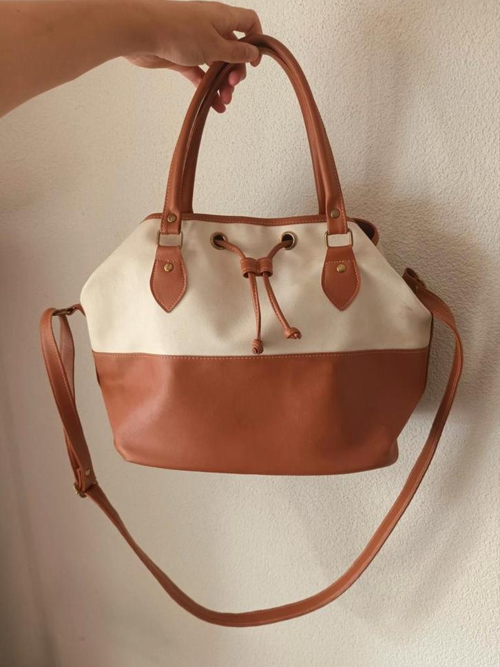 Bruin-Witte Handtas / Schoudertas, Sieraden, Tassen en Uiterlijk, Tassen | Damestassen, Zo goed als nieuw, Handtas, Bruin, Ophalen of Verzenden