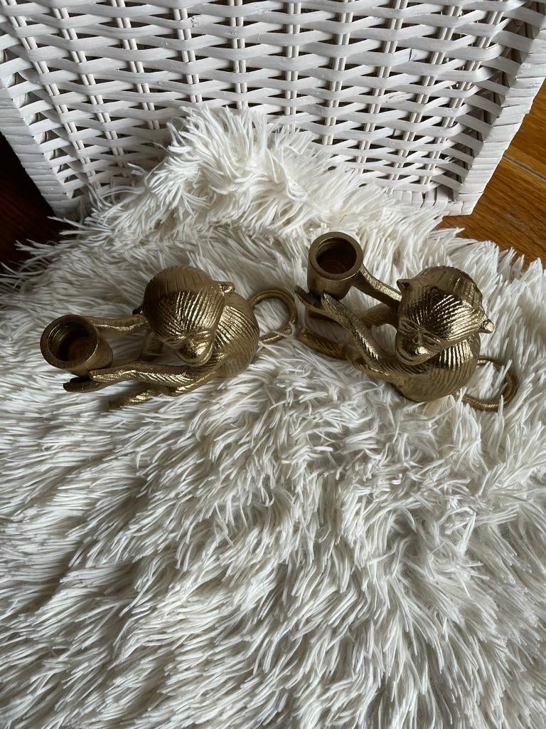 2 mooie goudkleurige aapjes-kandelaars, Overige kleuren, Ophalen of Verzenden, Zo goed als nieuw, Metaal