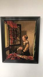 Geborduurd schilderij, vintage, Vermeer, 44x54,5 cm, Ophalen of Verzenden