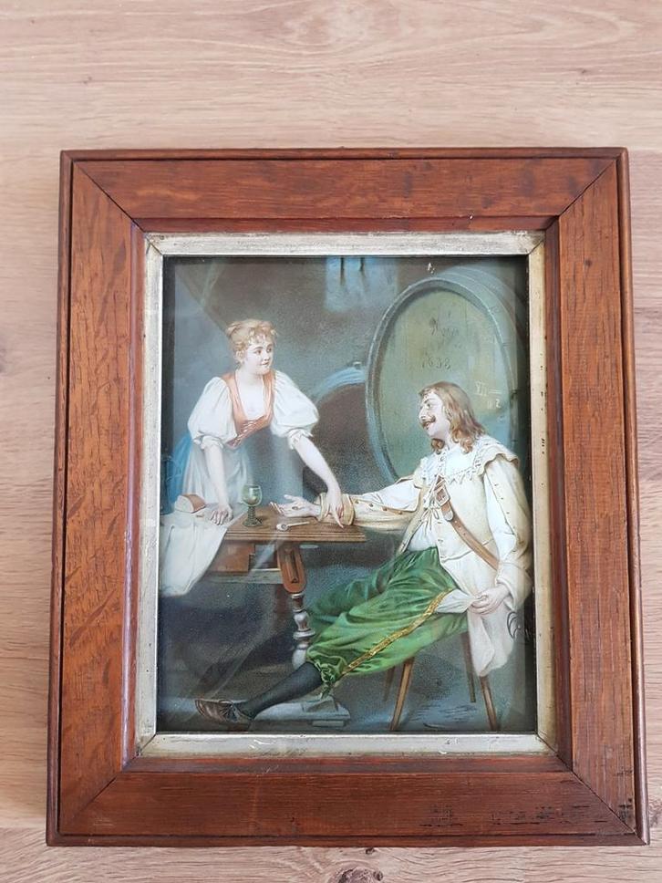 Antieke afbeelding achter bol glas, Antiek en Kunst, Kunst | Tekeningen en Foto's, Ophalen of Verzenden