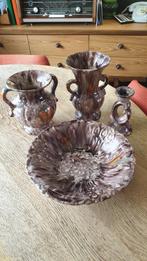 Vintage aardewerk Germany schaal, vaas, kandelaar, bruin, Ophalen