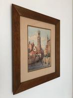 B. Kerckhoff,  aquarel tafereel met kerk te Brugge, België, Antiek en Kunst, Verzenden