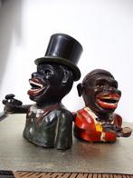 2 oude gietijzeren spaarpotten, Verzamelen, Spaarpotten, Ophalen of Verzenden, Zo goed als nieuw, Metaal of Blik, Dier