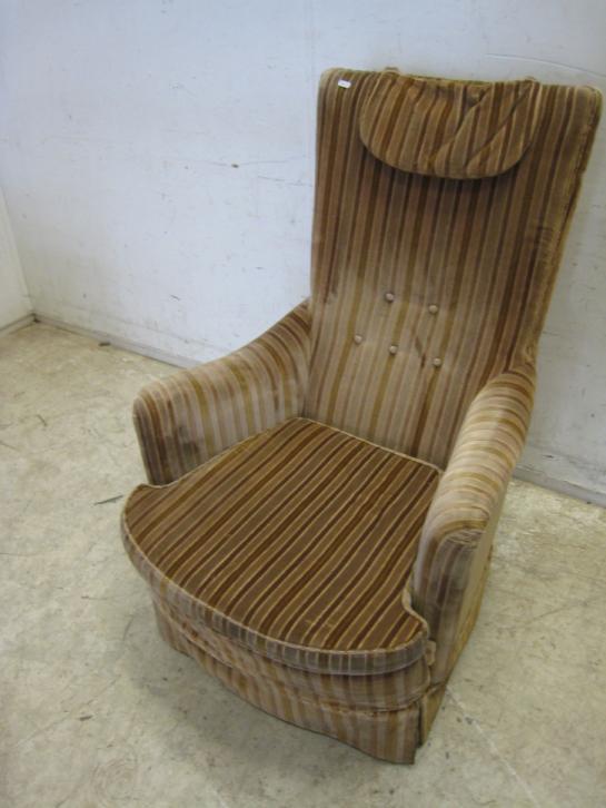 Vintage gestreepte fauteuil, bruine tinten, Huis en Inrichting, Fauteuils, Gebruikt