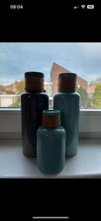 3 fles vazen kleur blauw/groen en grijs, Huis en Inrichting, Woonaccessoires | Vazen, Blauw, Aardewerk of Porselein, Ophalen of Verzenden